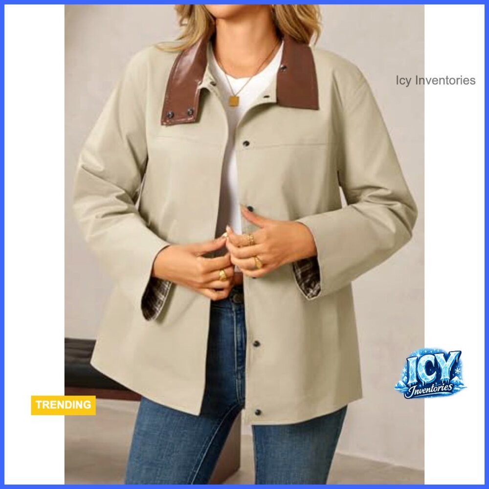 Windproof Polyester Trench Coat With Leather Coll… - image 2